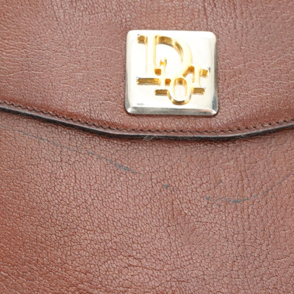 Christian Dior Shoulder Bag Leather Brown Gold Auth bs30166