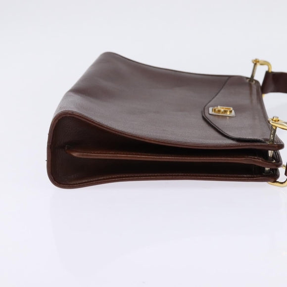 Christian Dior Shoulder Bag Leather Brown Gold Auth bs30166