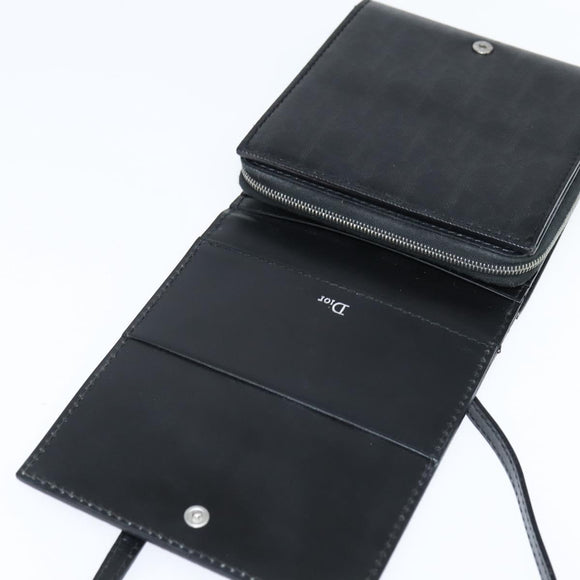 Christian Dior Trotter Canvas Wallet Shoulder Bag PVC Black Silver Auth bs30176