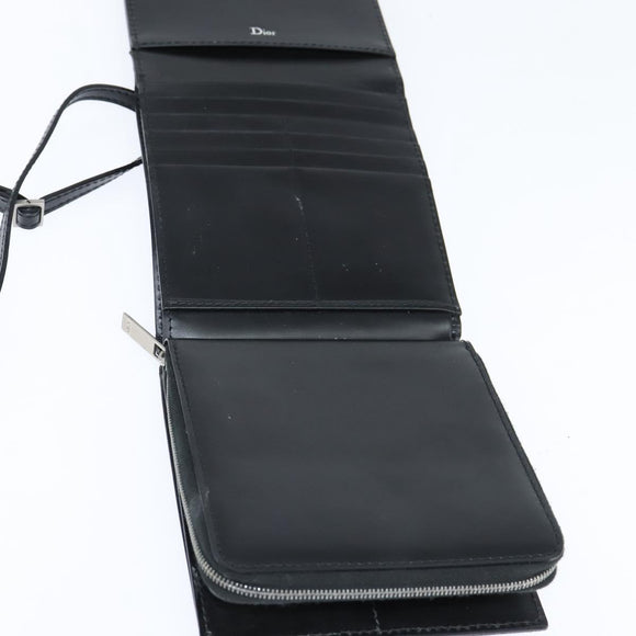 Christian Dior Trotter Canvas Wallet Shoulder Bag PVC Black Silver Auth bs30176