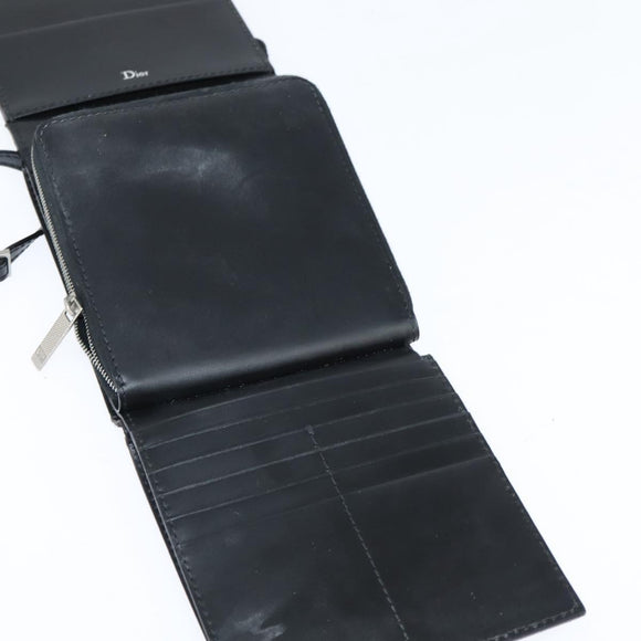 Christian Dior Trotter Canvas Wallet Shoulder Bag PVC Black Silver Auth bs30176