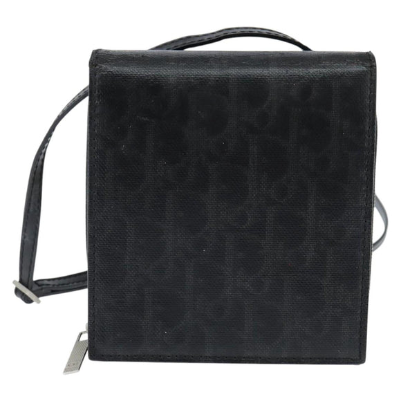 Christian Dior Trotter Canvas Wallet Shoulder Bag PVC Black Silver Auth bs30176