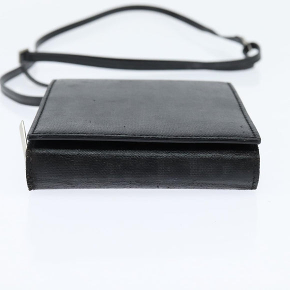 Christian Dior Trotter Canvas Wallet Shoulder Bag PVC Black Silver Auth bs30176