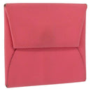 HERMES Bastia Coin Purse Leather Pink Silver Auth bs30177-1