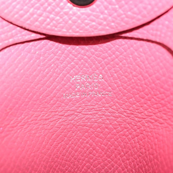 HERMES Bastia Coin Purse Leather Pink Silver Auth bs30177