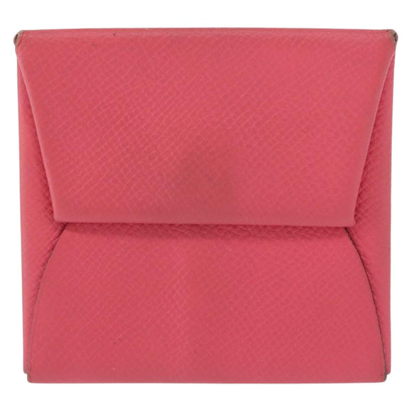 HERMES Bastia Coin Purse Leather Pink Silver Auth bs30177