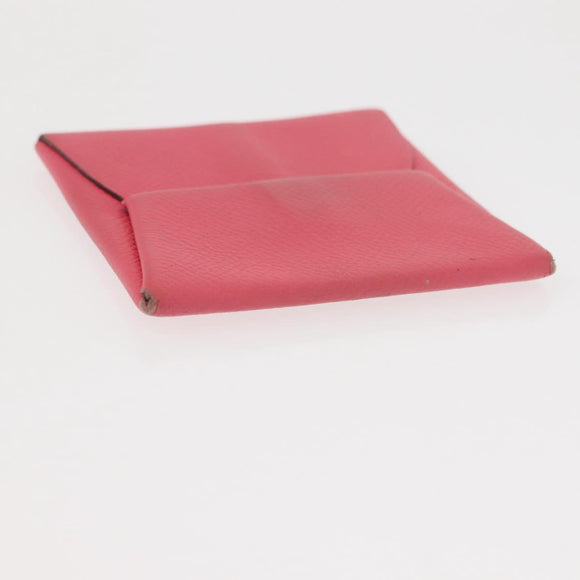 HERMES Bastia Coin Purse Leather Pink Silver Auth bs30177