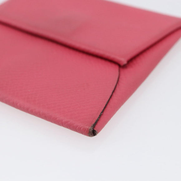 HERMES Bastia Coin Purse Leather Pink Silver Auth bs30177
