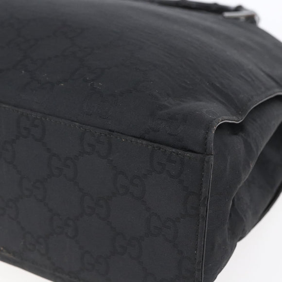 GUCCI GG Canvas Bamboo Hand Bag Nylon Black Silver 002 1015 Auth bs30178