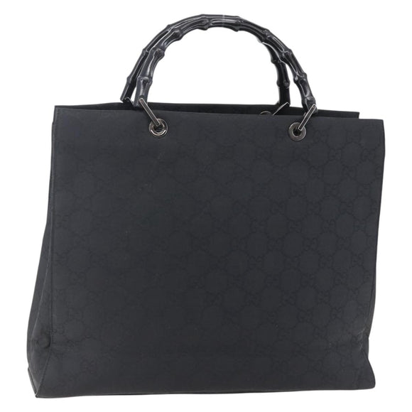 GUCCI GG Canvas Bamboo Hand Bag Nylon Black Silver 002 1015 Auth bs30178