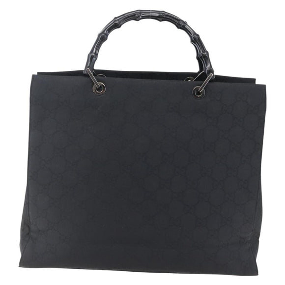 GUCCI GG Canvas Bamboo Hand Bag Nylon Black Silver 002 1015 Auth bs30178