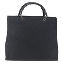 GUCCI GG Canvas Bamboo Hand Bag Nylon Black Silver 002 1015 Auth bs30178-2