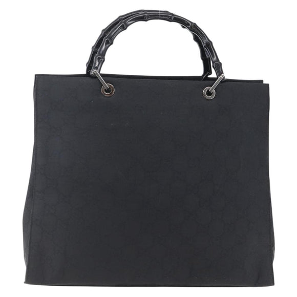 GUCCI GG Canvas Bamboo Hand Bag Nylon Black Silver 002 1015 Auth bs30178