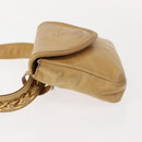 CHANEL Waist Pouch Lamb Skin Beige Gold CC Auth bs30183-4