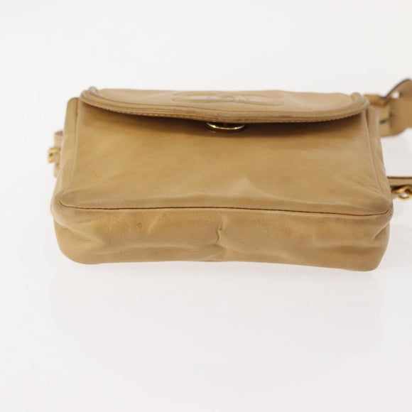 CHANEL Waist Pouch Lamb Skin Beige Gold CC Auth bs30183