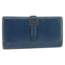 HERMES Bean Wallet Leather Blue Silver Auth bs30184-1