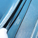 HERMES Bean Wallet Leather Blue Silver Auth bs30184-17