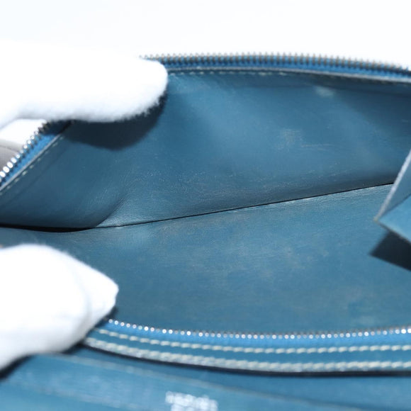 HERMES Bean Wallet Leather Blue Silver Auth bs30184