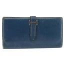 HERMES Bean Wallet Leather Blue Silver Auth bs30184-13