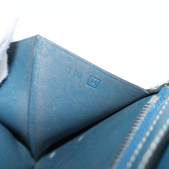 HERMES Bean Wallet Leather Blue Silver Auth bs30184