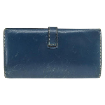 HERMES Bean Wallet Leather Blue Silver Auth bs30184 - 0