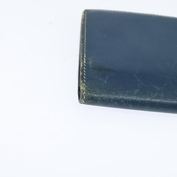 HERMES Bean Wallet Leather Blue Silver Auth bs30184