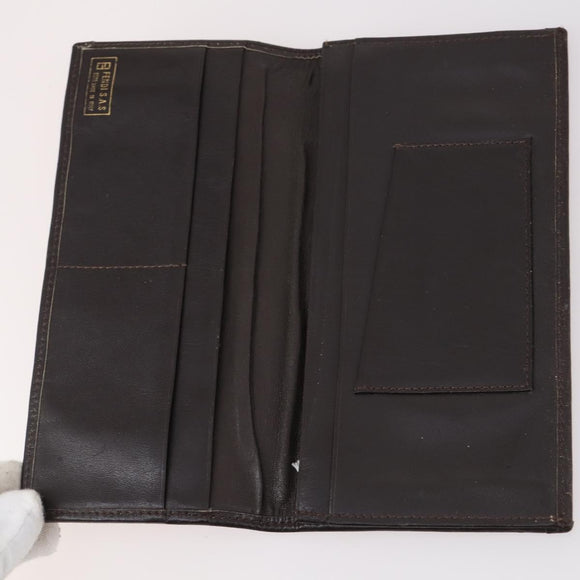 FENDI Zucca Canvas Wallet Leather 7Set Black Brown Auth bs30186