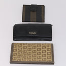 FENDI Zucca Canvas Wallet Leather 7Set Black Brown Auth bs30186-14