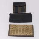 FENDI Zucca Canvas Wallet Leather 7Set Black Brown Auth bs30186-15