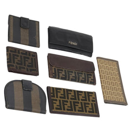 FENDI Zucca Canvas Wallet Leather 7Set Black Brown Auth bs30186