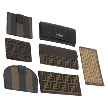 FENDI Zucca Canvas Wallet Leather 7Set Black Brown Auth bs30186