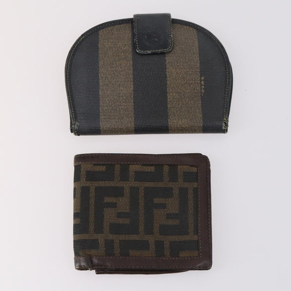 FENDI Zucca Canvas Wallet Leather 7Set Black Brown Auth bs30186