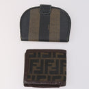 FENDI Zucca Canvas Wallet Leather 7Set Black Brown Auth bs30186-3