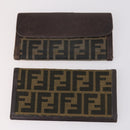 FENDI Zucca Canvas Wallet Leather 7Set Black Brown Auth bs30186-8