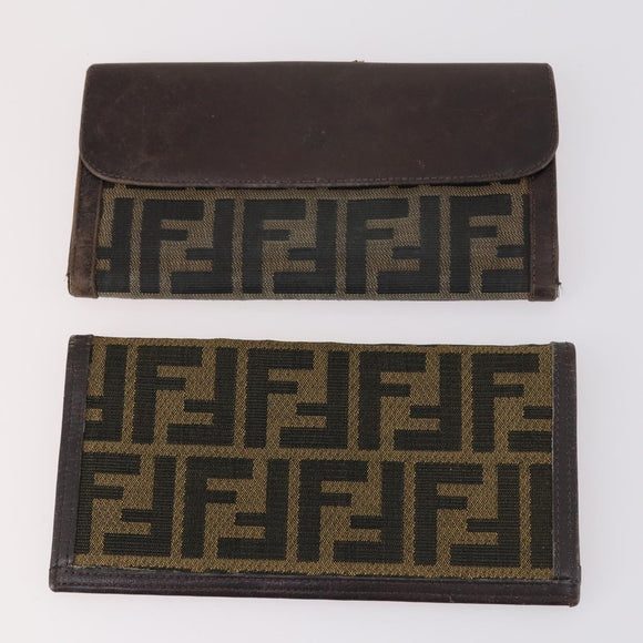 FENDI Zucca Canvas Wallet Leather 7Set Black Brown Auth bs30186
