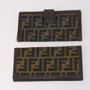 FENDI Zucca Canvas Wallet Leather 7Set Black Brown Auth bs30186-9