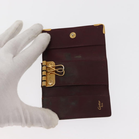 CARTIER Must Line Key Case Wallet Leather 8 Set Bordeaux Black Auth bs30193