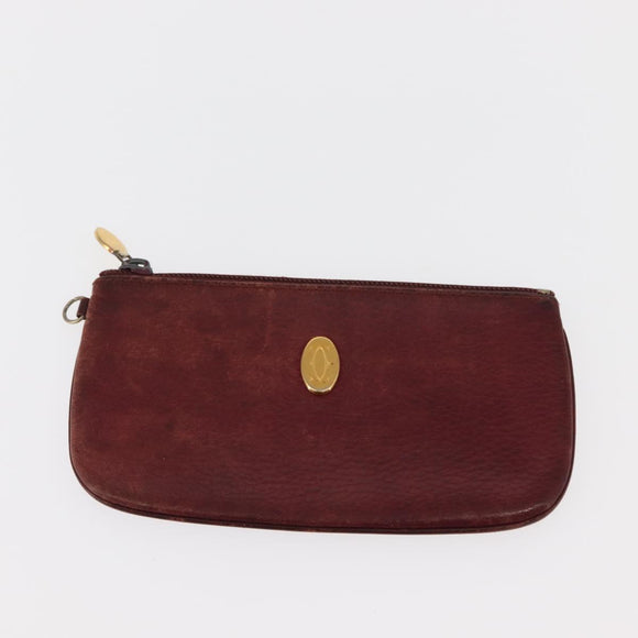 CARTIER Must Line Key Case Wallet Leather 8 Set Bordeaux Black Auth bs30193