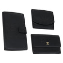 CHANEL Wallet Leather 3 Set Black CC Auth bs30194-1