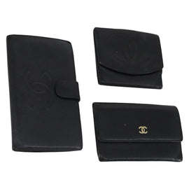 CHANEL Wallet Leather 3 Set Black CC Auth bs30194