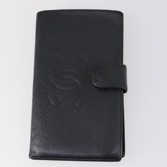 CHANEL Wallet Leather 3 Set Black CC Auth bs30194