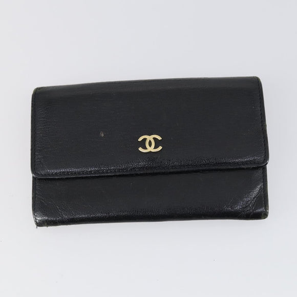 CHANEL Wallet Leather 3 Set Black CC Auth bs30194