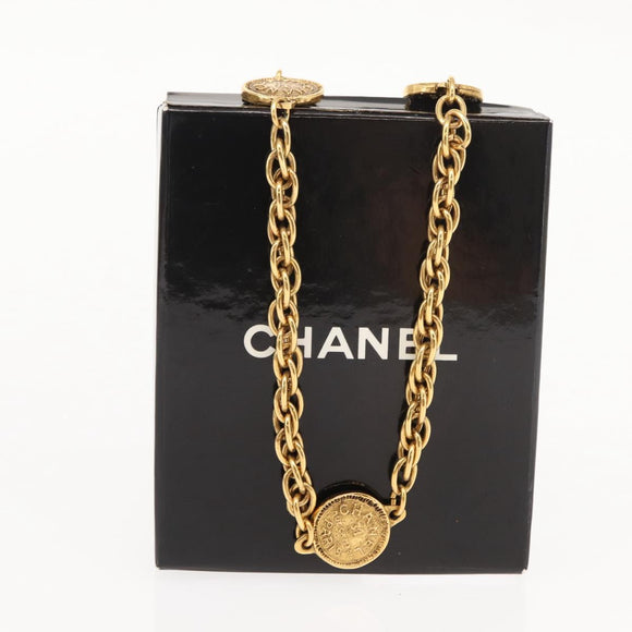 CHANEL 31RUE CAMBON Coin Necklace metal Gold CC Auth bs30205