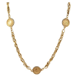 CHANEL 31RUE CAMBON Coin Necklace metal Gold CC Auth bs30205