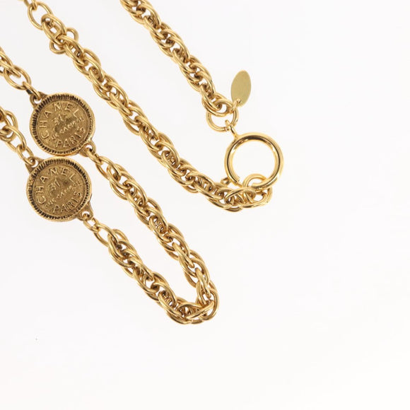 CHANEL 31RUE CAMBON Coin Necklace metal Gold CC Auth bs30205