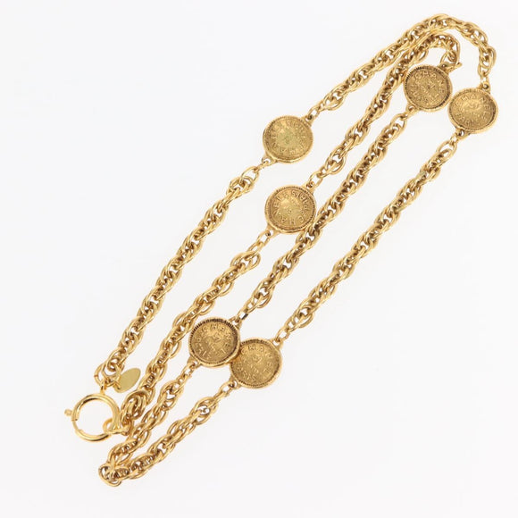 CHANEL 31RUE CAMBON Coin Necklace metal Gold CC Auth bs30205