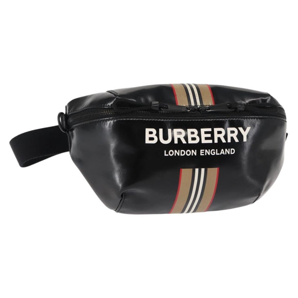 BURBERRY Body Bag Coated Canvas Black Silver Auth bs30206