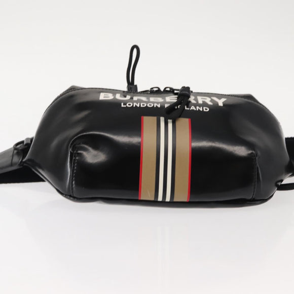 BURBERRY Body Bag Coated Canvas Black Silver Auth bs30206