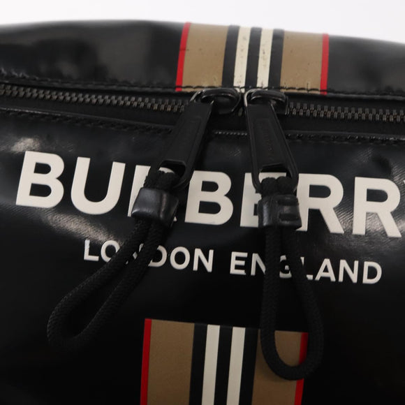 BURBERRY Body Bag Coated Canvas Black Silver Auth bs30206