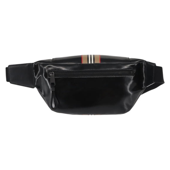 BURBERRY Body Bag Coated Canvas Black Silver Auth bs30206